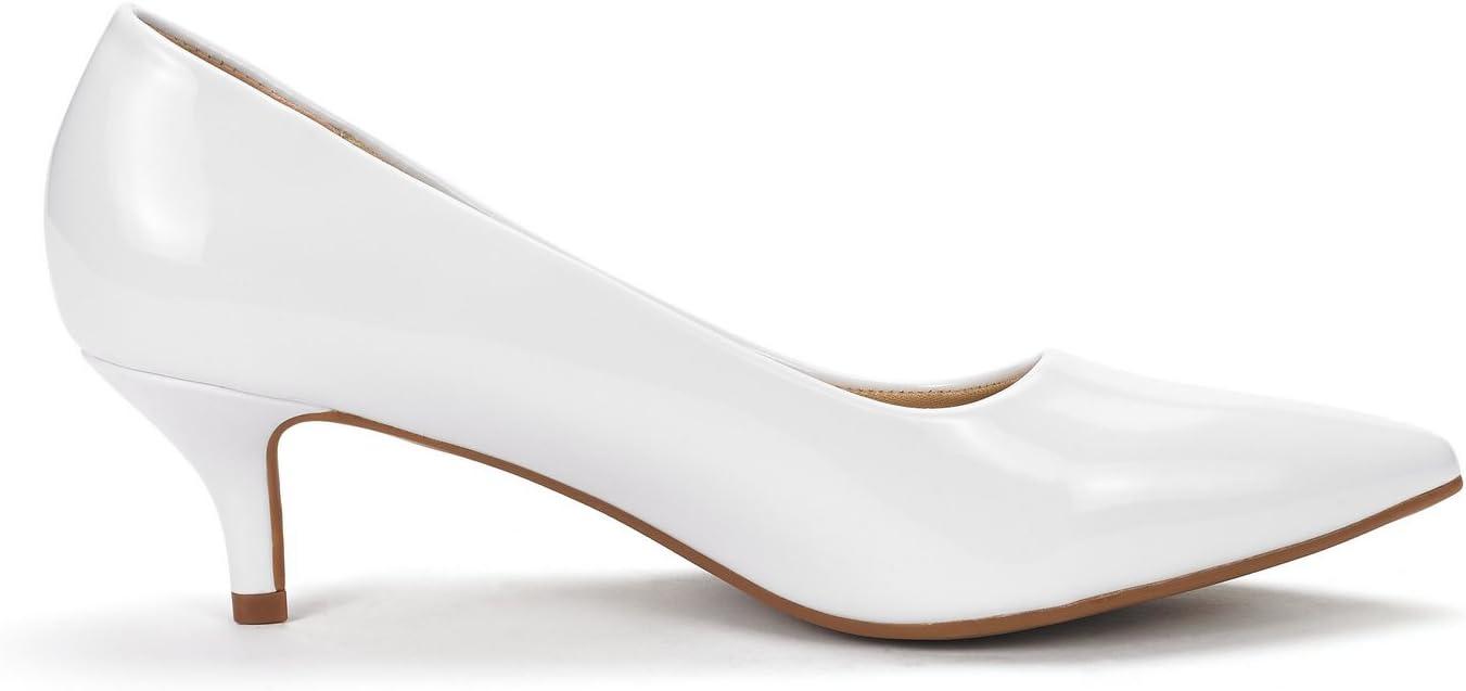 imageDREAM PAIRS Womens Pumps Kitten Heel Pointed Toe Shoes for Women Comfortable Office Work Dress ShoesWhitePat