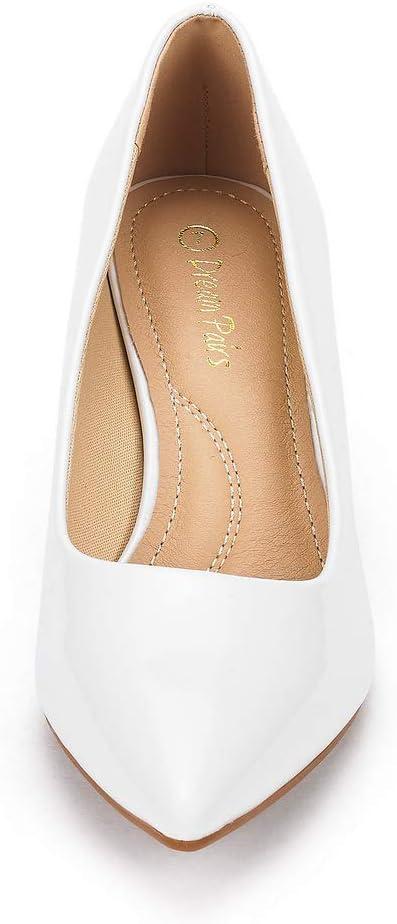 imageDREAM PAIRS Womens Pumps Kitten Heel Pointed Toe Shoes for Women Comfortable Office Work Dress ShoesWhitePat