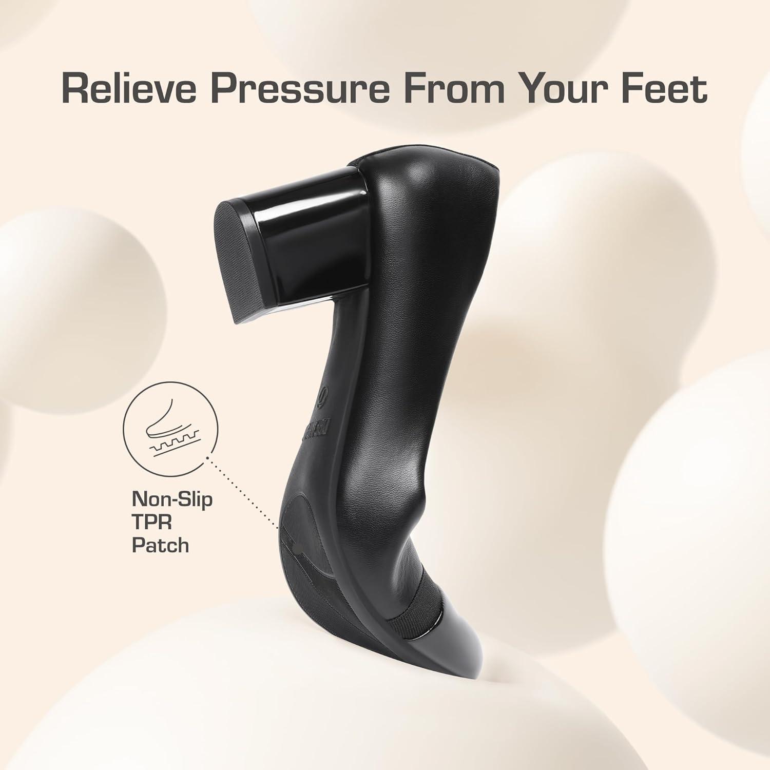 imageDREAM PAIRS Womens Pumps Low Chunky Block Heel Dress Shoes Closed Round Toe Comfortable HeelsBlackpat