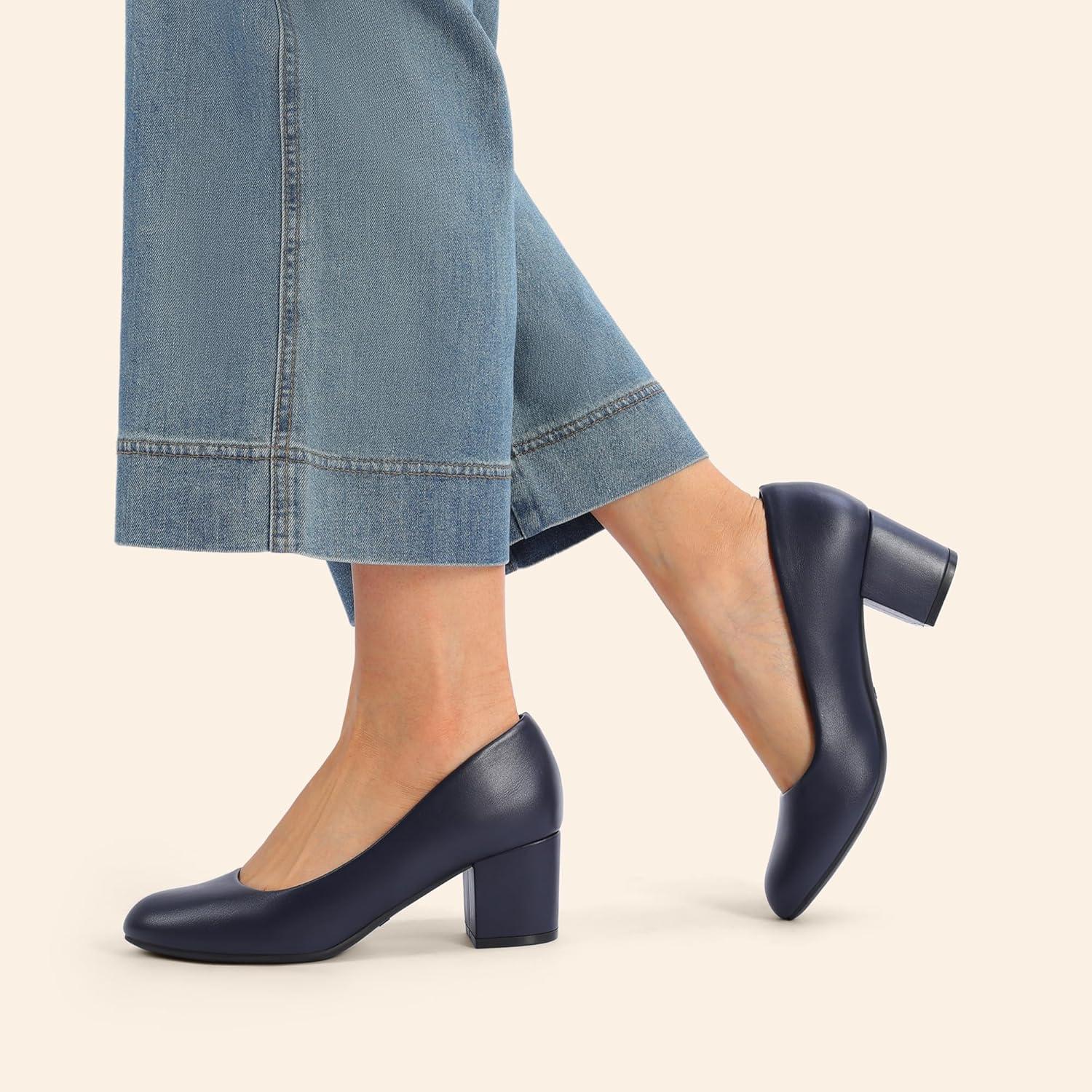 imageDREAM PAIRS Womens Pumps Low Chunky Block Heel Dress Shoes Closed Round Toe Comfortable HeelsNavypu