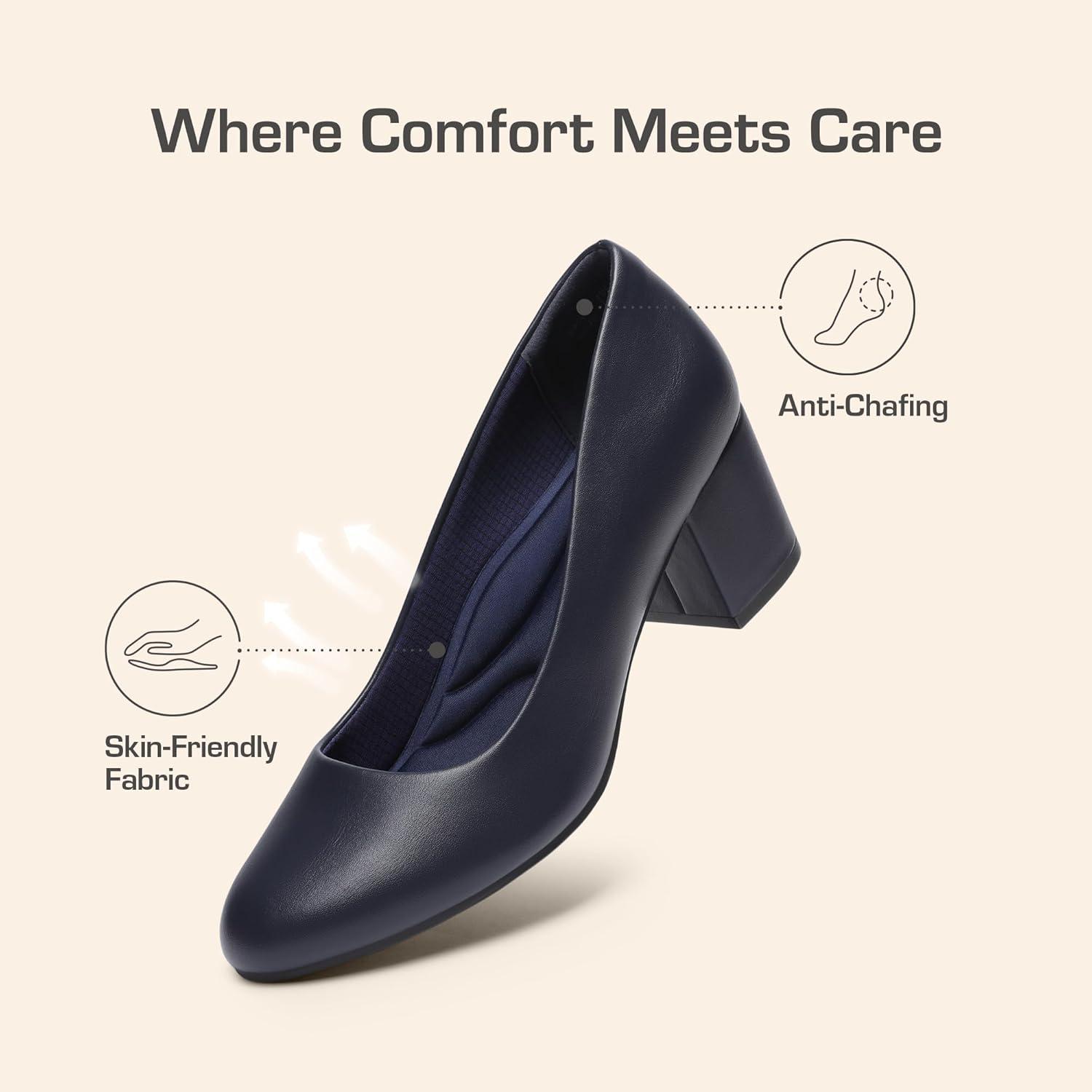 imageDREAM PAIRS Womens Pumps Low Chunky Block Heel Dress Shoes Closed Round Toe Comfortable HeelsNavypu