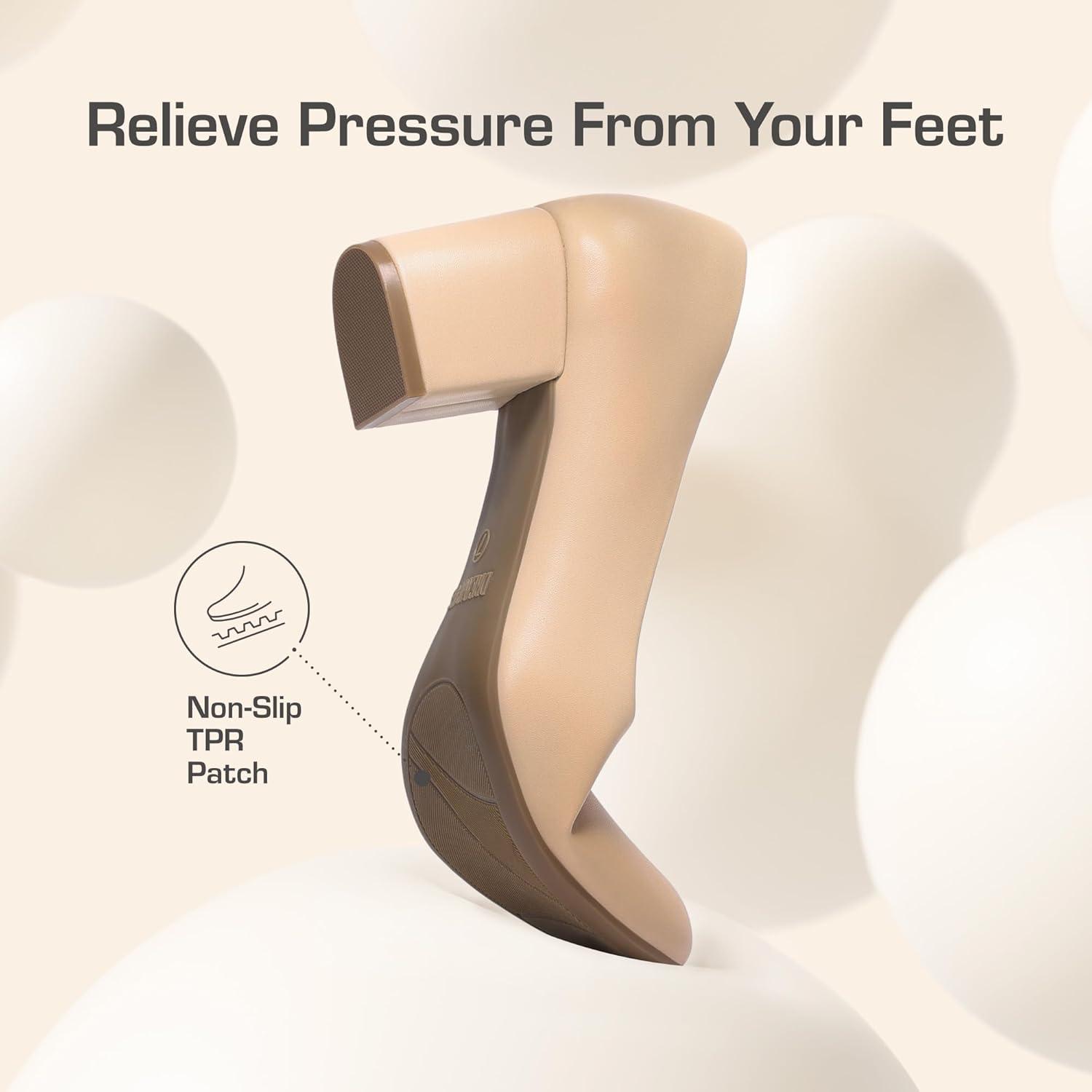 imageDREAM PAIRS Womens Pumps Low Chunky Block Heel Dress Shoes Closed Round Toe Comfortable HeelsNudepu