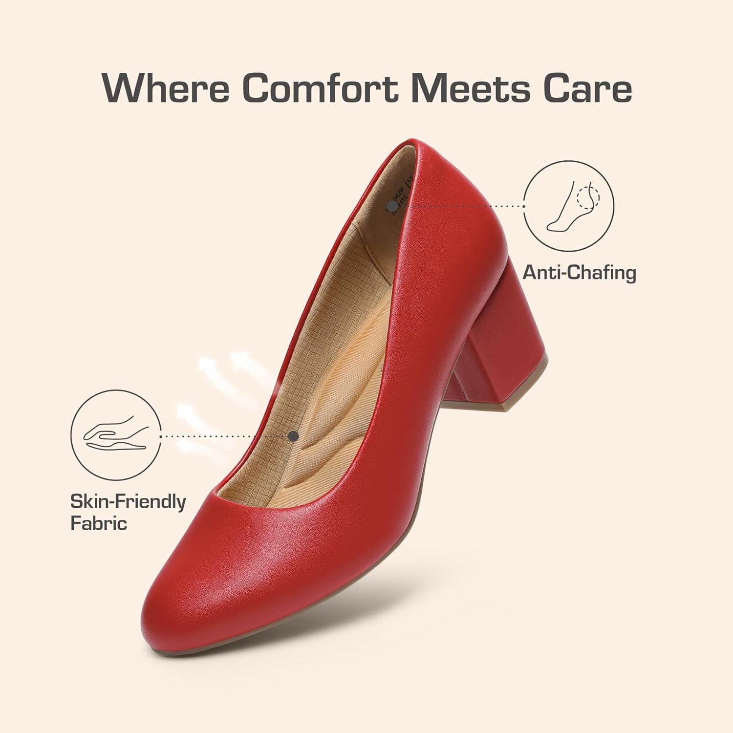 imageDREAM PAIRS Womens Pumps Low Chunky Block Heel Dress Shoes Closed Round Toe Comfortable HeelsRedpu