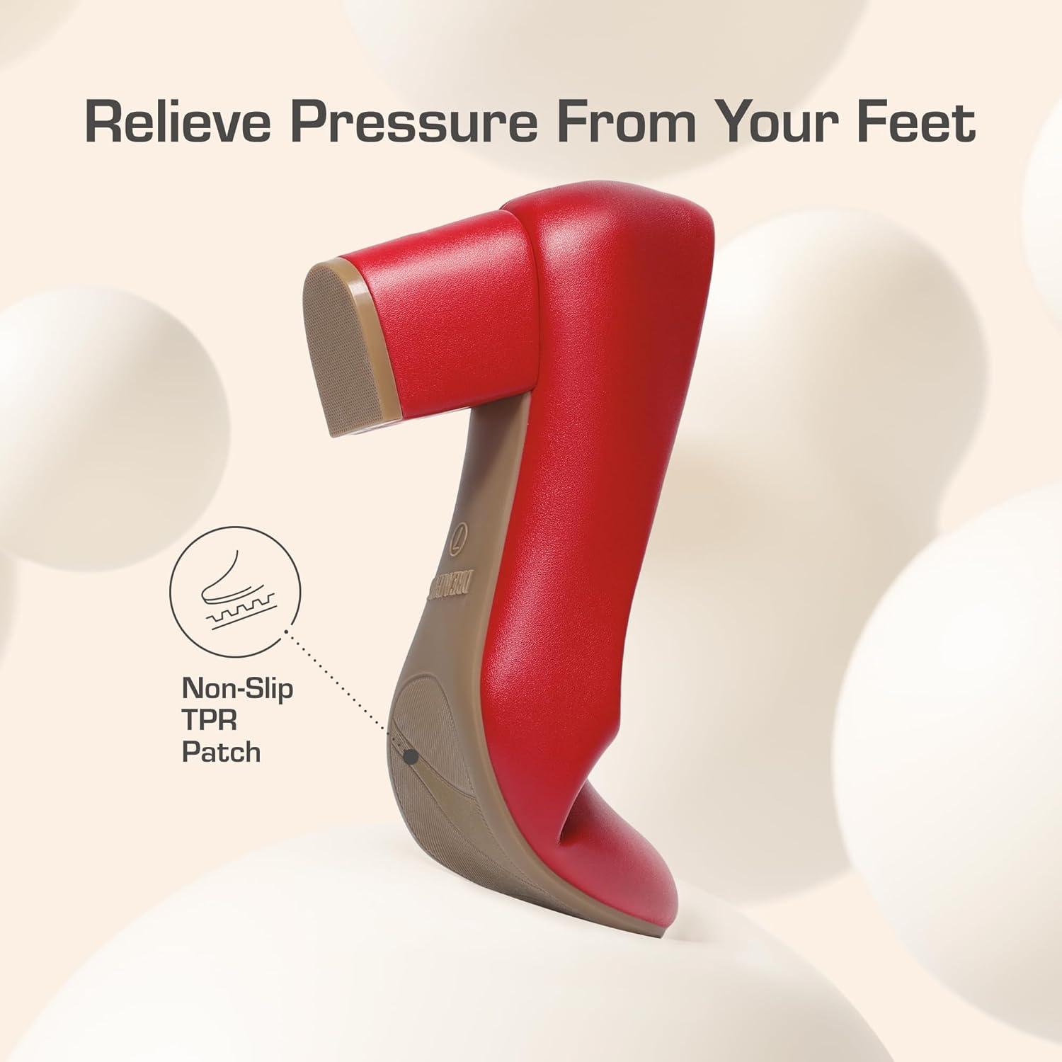 imageDREAM PAIRS Womens Pumps Low Chunky Block Heel Dress Shoes Closed Round Toe Comfortable HeelsRedpu