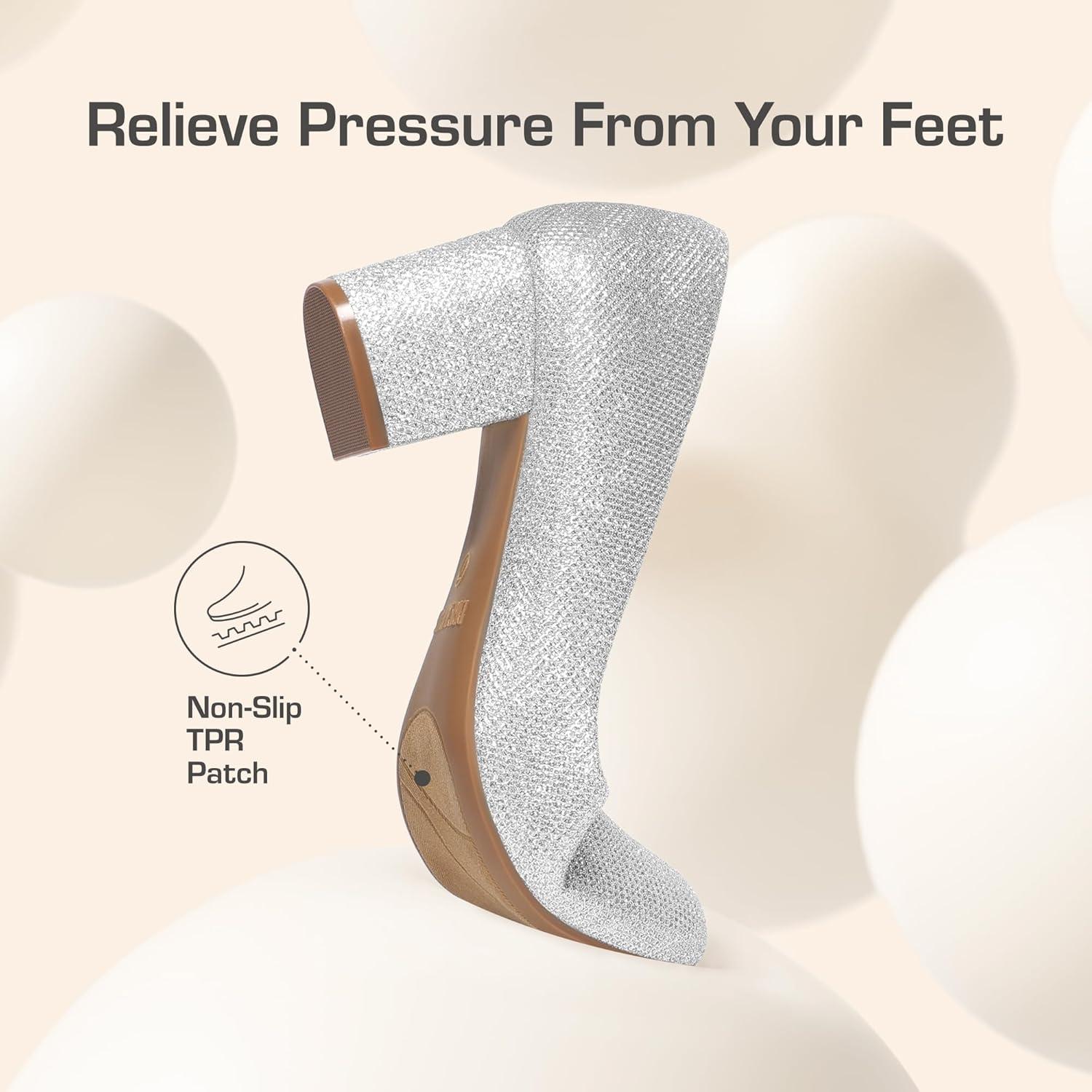 imageDREAM PAIRS Womens Pumps Low Chunky Block Heel Dress Shoes Closed Round Toe Comfortable HeelsSilver