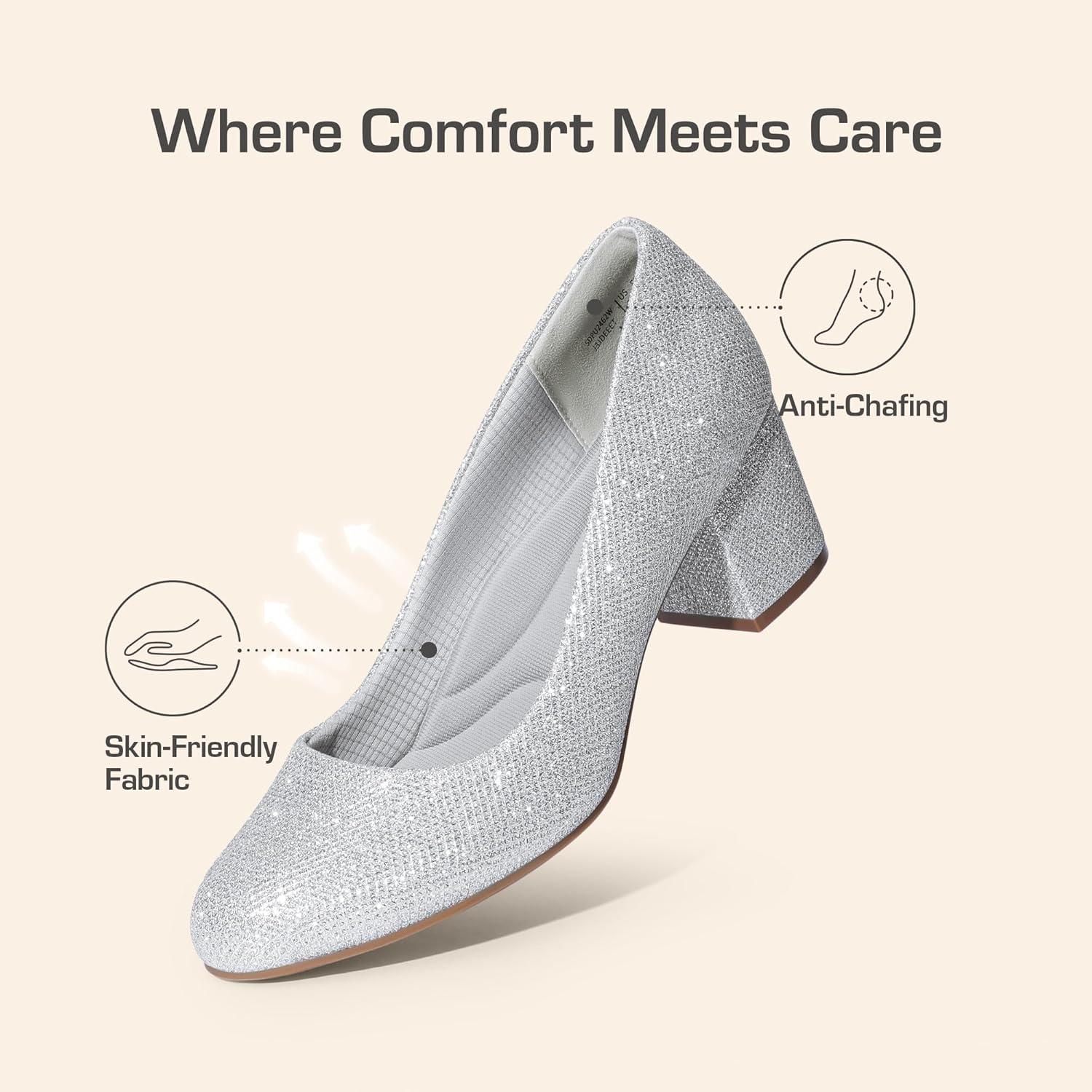 imageDREAM PAIRS Womens Pumps Low Chunky Block Heel Dress Shoes Closed Round Toe Comfortable HeelsSilver