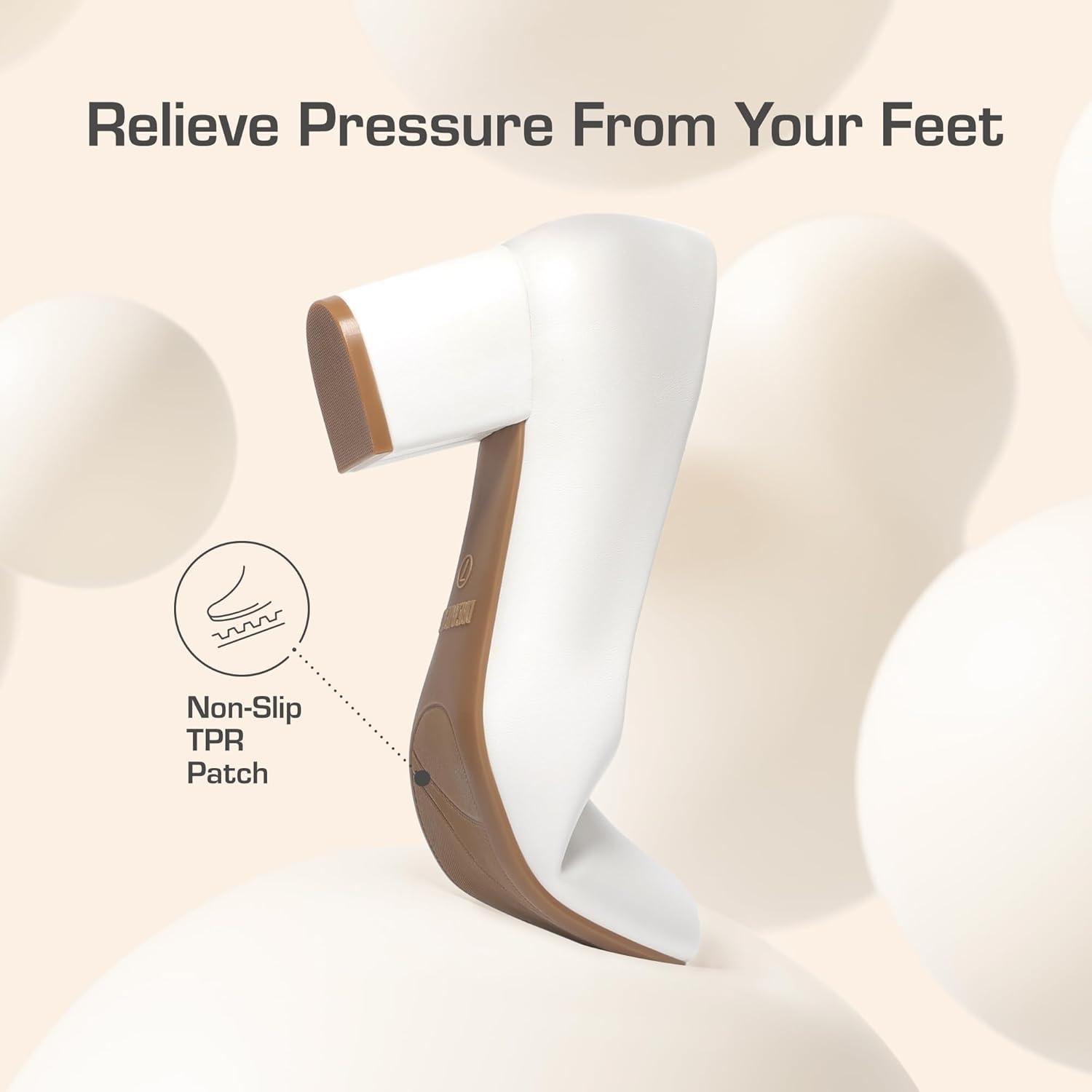 imageDREAM PAIRS Womens Pumps Low Chunky Block Heel Dress Shoes Closed Round Toe Comfortable HeelsWhitepu