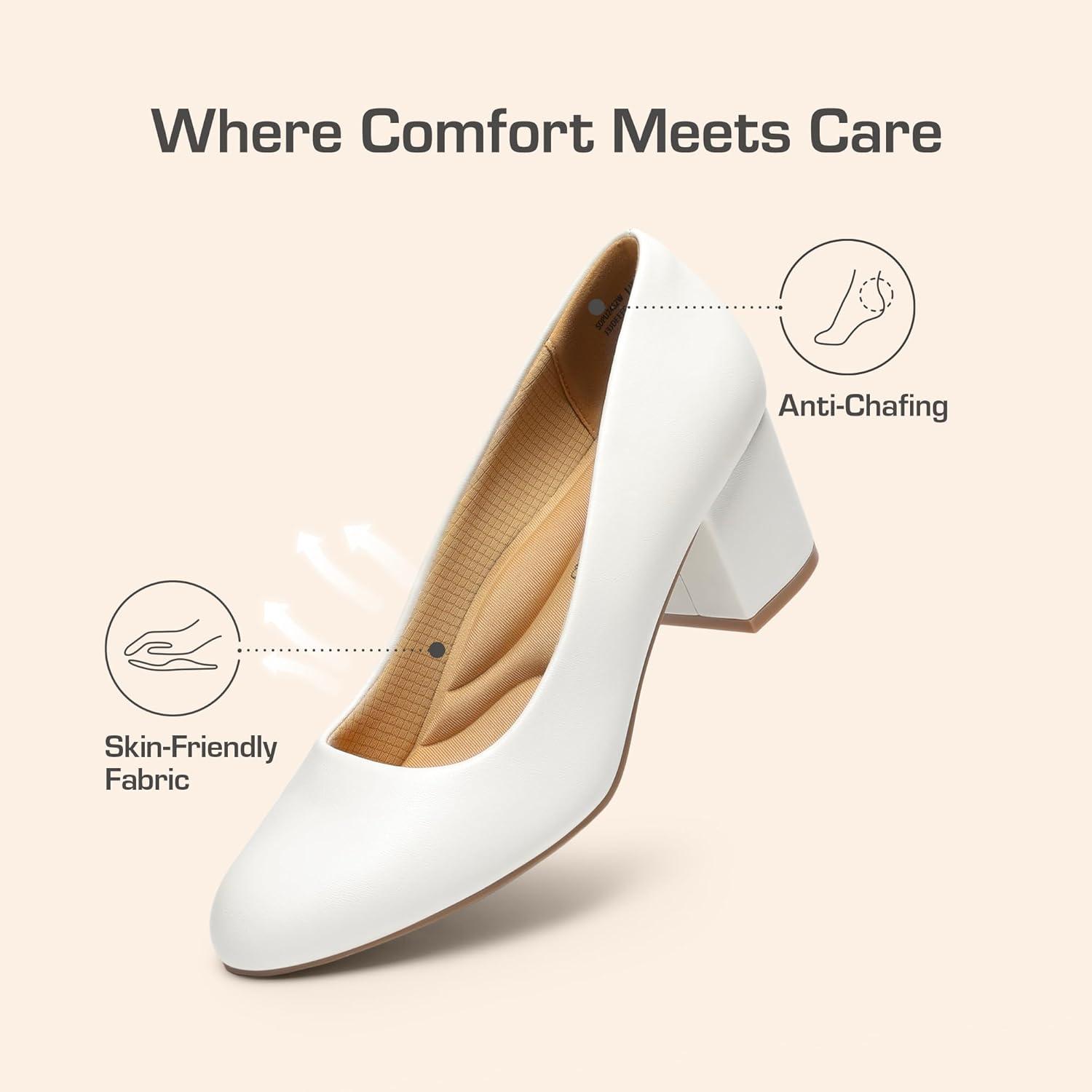 imageDREAM PAIRS Womens Pumps Low Chunky Block Heel Dress Shoes Closed Round Toe Comfortable HeelsWhitepu