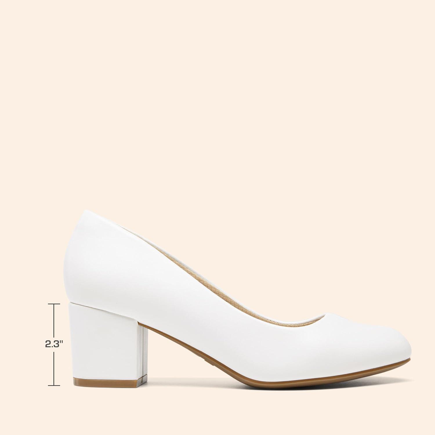 imageDREAM PAIRS Womens Pumps Low Chunky Block Heel Dress Shoes Closed Round Toe Comfortable HeelsWhitepu