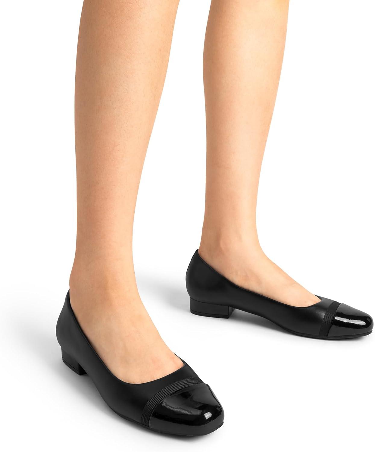 imageDREAM PAIRS Womens Pumps Low Chunky Closed Toe Heels for Women Comfortable Casual SlipOn Dress Shoes for Wedding Work Office PartyBlackpat