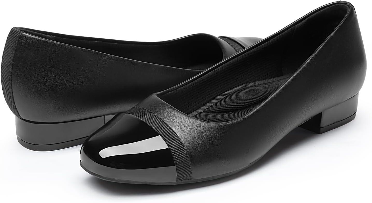 imageDREAM PAIRS Womens Pumps Low Chunky Closed Toe Heels for Women Comfortable Casual SlipOn Dress Shoes for Wedding Work Office PartyBlackpat