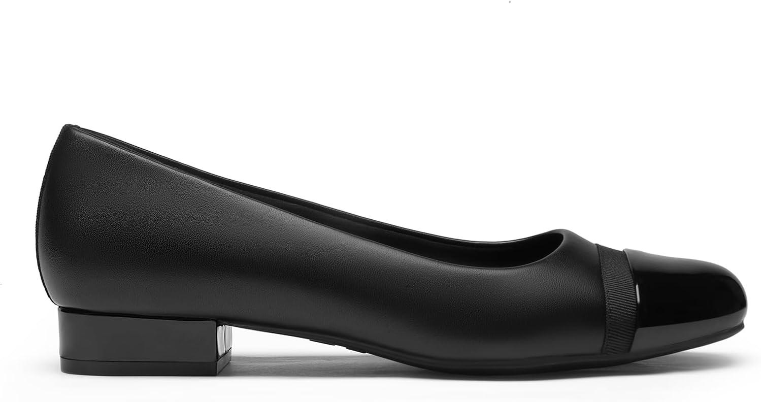 imageDREAM PAIRS Womens Pumps Low Chunky Closed Toe Heels for Women Comfortable Casual SlipOn Dress Shoes for Wedding Work Office PartyBlackpat