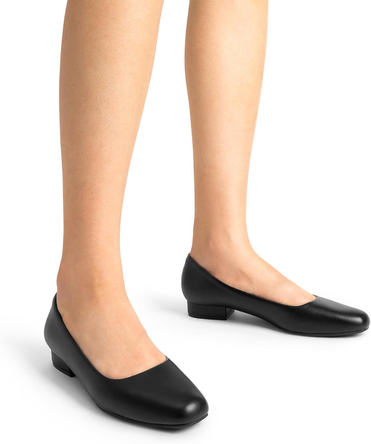 imageDREAM PAIRS Womens Pumps Low Chunky Closed Toe Heels for Women Comfortable Casual SlipOn Dress Shoes for Wedding Work Office PartyBlackpu