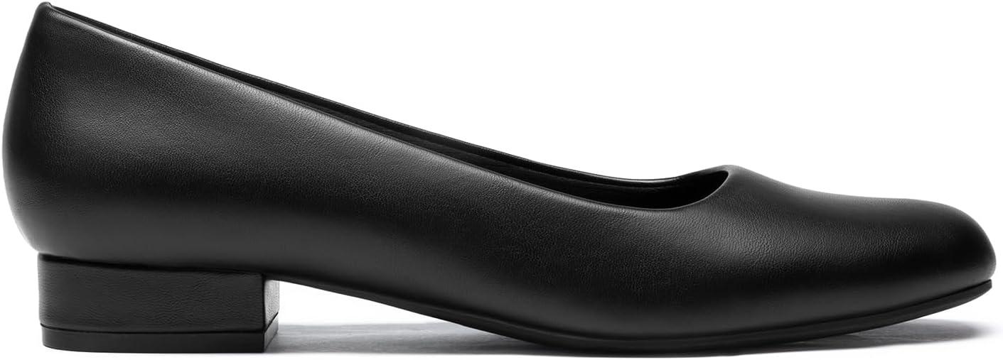 imageDREAM PAIRS Womens Pumps Low Chunky Closed Toe Heels for Women Comfortable Casual SlipOn Dress Shoes for Wedding Work Office PartyBlackpu