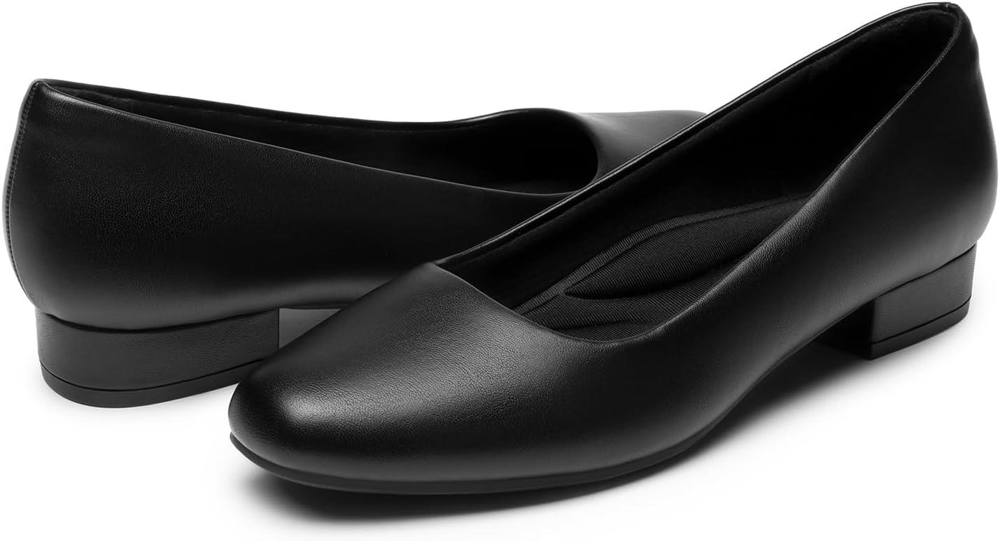 imageDREAM PAIRS Womens Pumps Low Chunky Closed Toe Heels for Women Comfortable Casual SlipOn Dress Shoes for Wedding Work Office PartyBlackpu