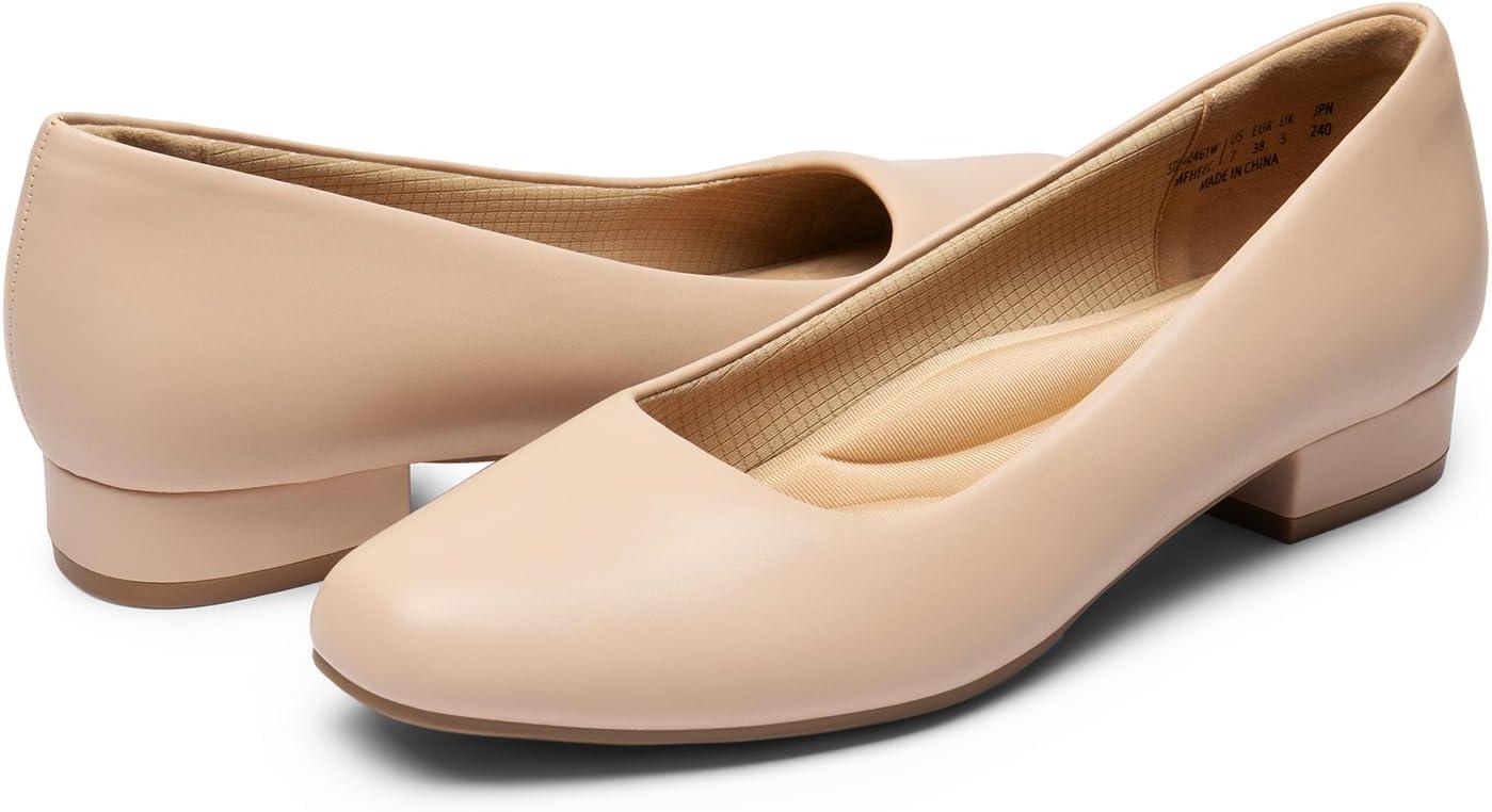 imageDREAM PAIRS Womens Pumps Low Chunky Closed Toe Heels for Women Comfortable Casual SlipOn Dress Shoes for Wedding Work Office PartyNudepu