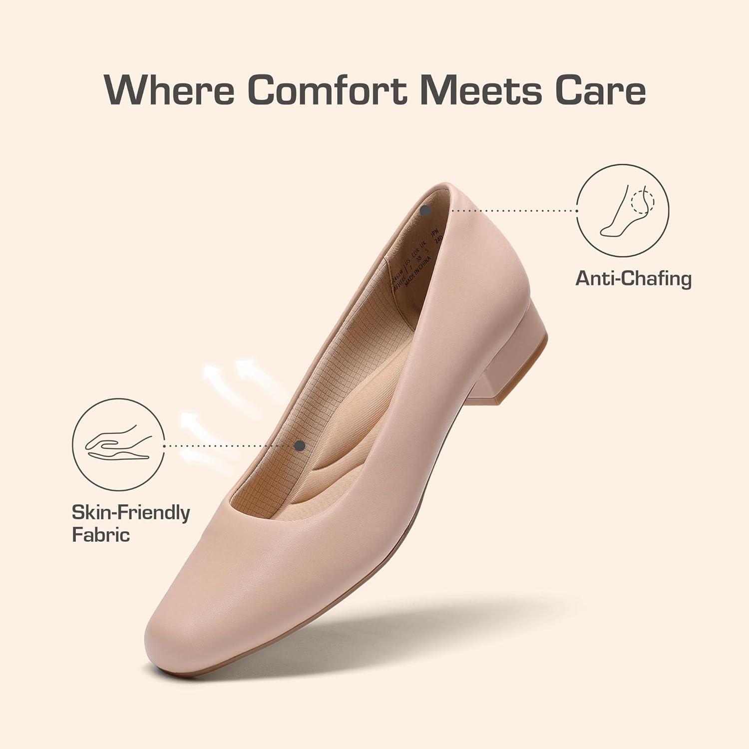 imageDREAM PAIRS Womens Pumps Low Chunky Closed Toe Heels for Women Comfortable Casual SlipOn Dress Shoes for Wedding Work Office PartyNudepu