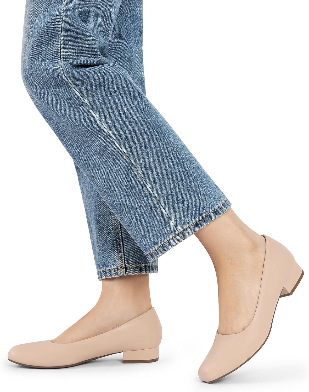 imageDREAM PAIRS Womens Pumps Low Chunky Closed Toe Heels for Women Comfortable Casual SlipOn Dress Shoes for Wedding Work Office PartyNudepu