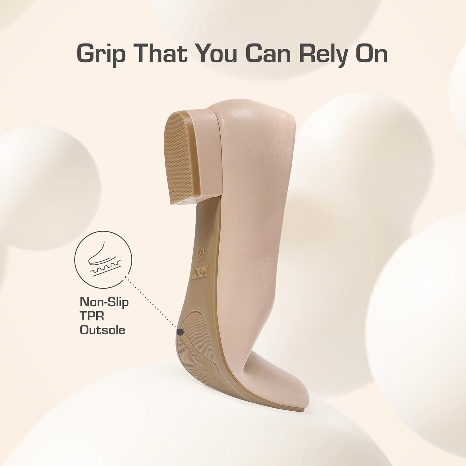 imageDREAM PAIRS Womens Pumps Low Chunky Closed Toe Heels for Women Comfortable Casual SlipOn Dress Shoes for Wedding Work Office PartyNudepu