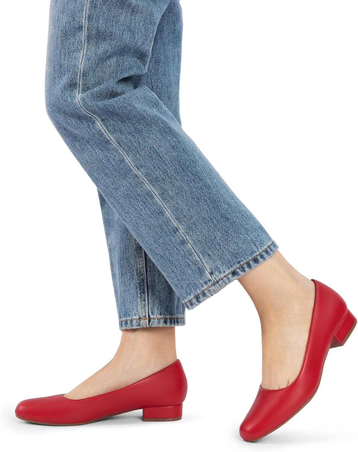 imageDREAM PAIRS Womens Pumps Low Chunky Closed Toe Heels for Women Comfortable Casual SlipOn Dress Shoes for Wedding Work Office PartyRedpu