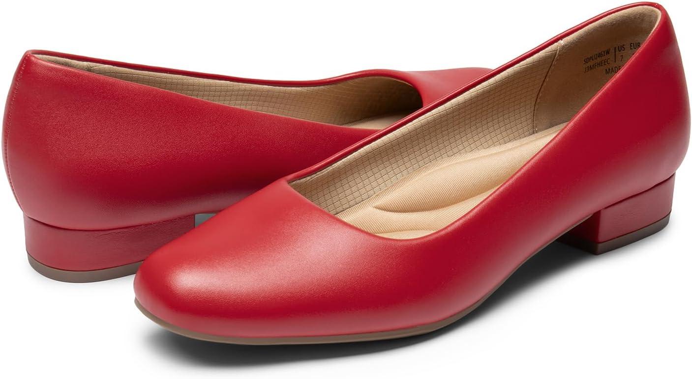 imageDREAM PAIRS Womens Pumps Low Chunky Closed Toe Heels for Women Comfortable Casual SlipOn Dress Shoes for Wedding Work Office PartyRedpu