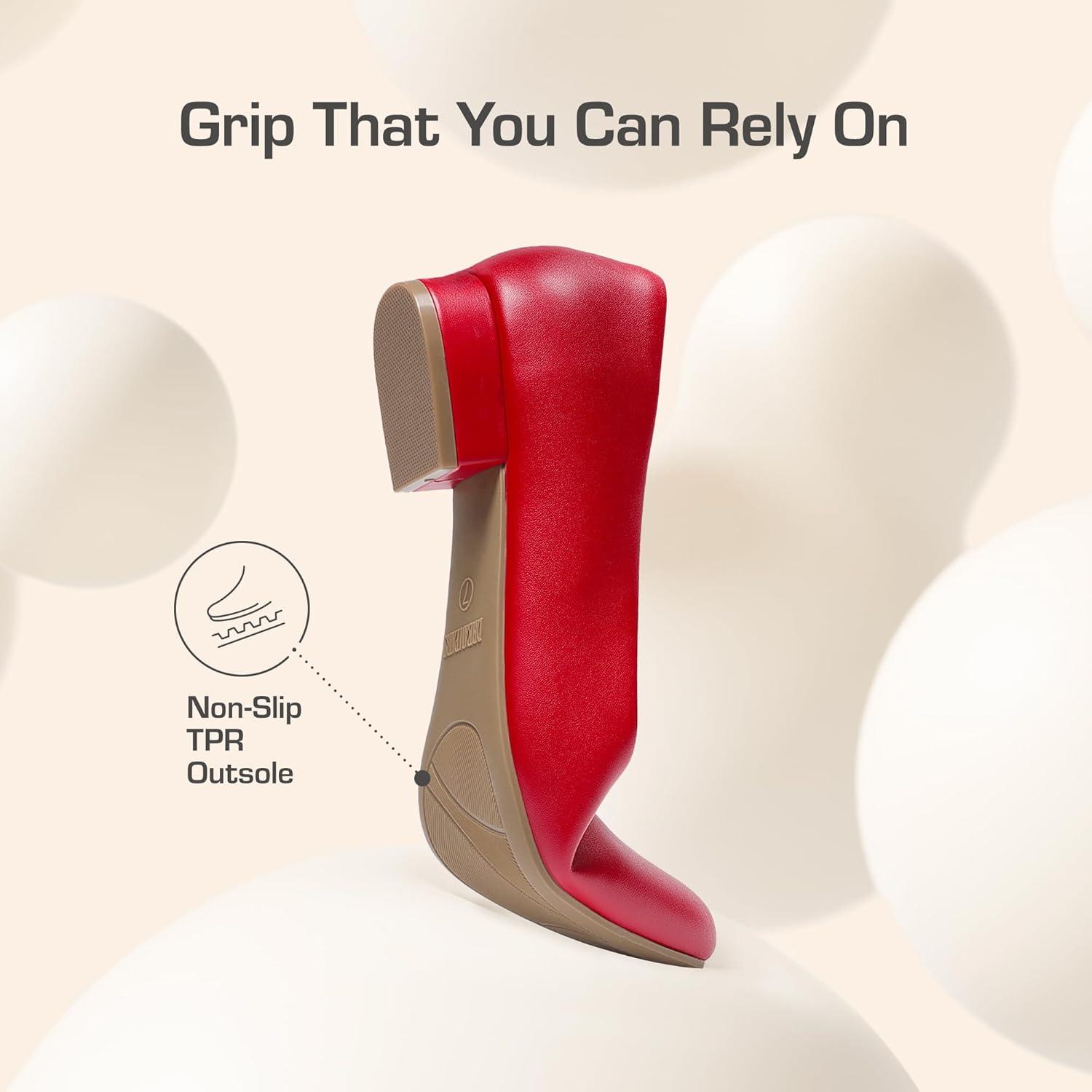 imageDREAM PAIRS Womens Pumps Low Chunky Closed Toe Heels for Women Comfortable Casual SlipOn Dress Shoes for Wedding Work Office PartyRedpu