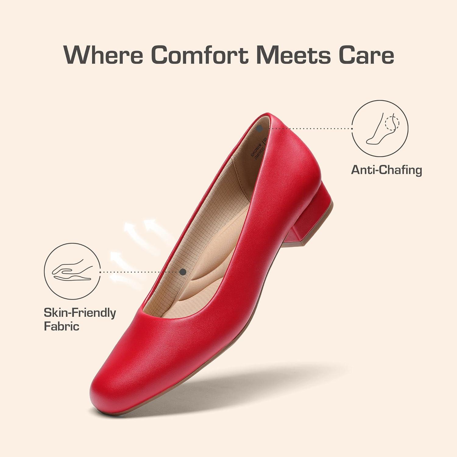 imageDREAM PAIRS Womens Pumps Low Chunky Closed Toe Heels for Women Comfortable Casual SlipOn Dress Shoes for Wedding Work Office PartyRedpu