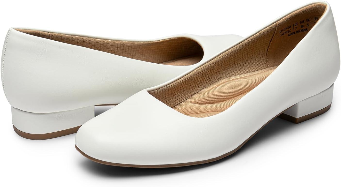 imageDREAM PAIRS Womens Pumps Low Chunky Closed Toe Heels for Women Comfortable Casual SlipOn Dress Shoes for Wedding Work Office PartyWhitepu