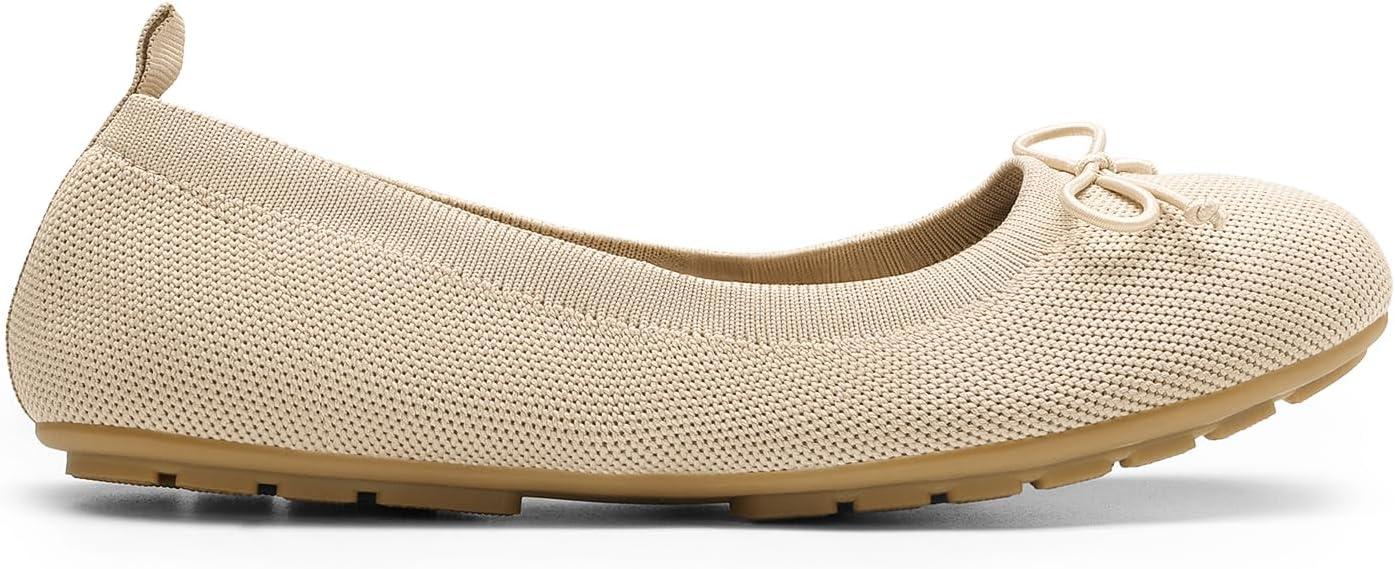 imageDREAM PAIRS Womens Round Toe Foldable Portable Knit Ballet Flats Comfortable Dressy Flats for Work Office Dress Shoes Business CasualAll Nude