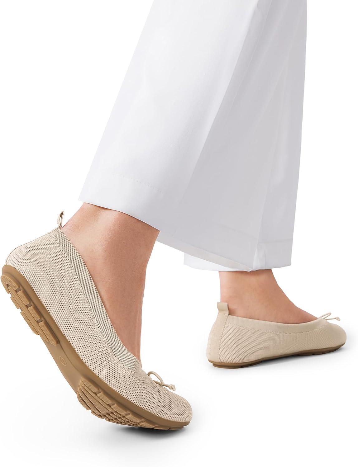 imageDREAM PAIRS Womens Round Toe Foldable Portable Knit Ballet Flats Comfortable Dressy Flats for Work Office Dress Shoes Business CasualAll Nude