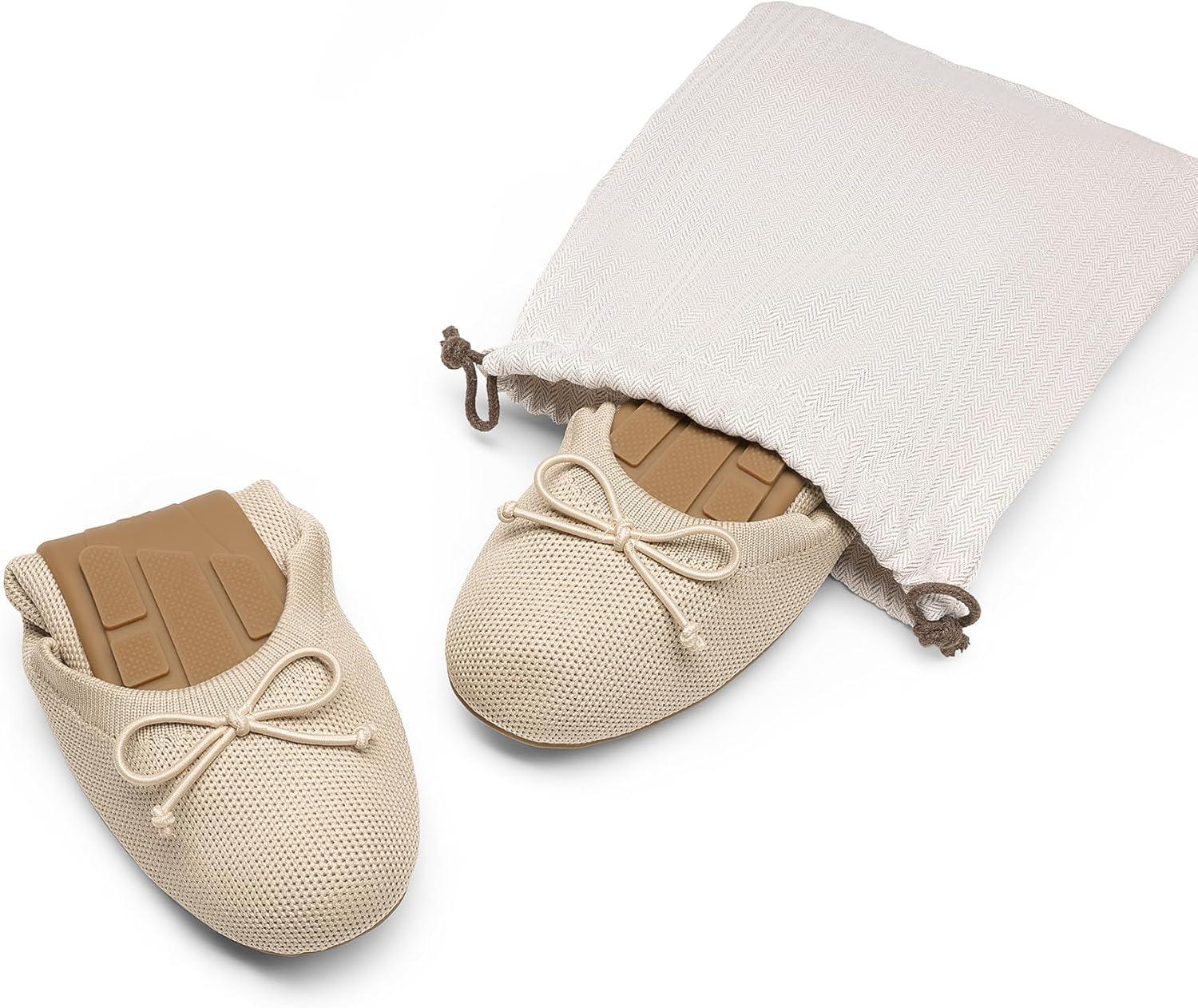 imageDREAM PAIRS Womens Round Toe Foldable Portable Knit Ballet Flats Comfortable Dressy Flats for Work Office Dress Shoes Business CasualAll Nude