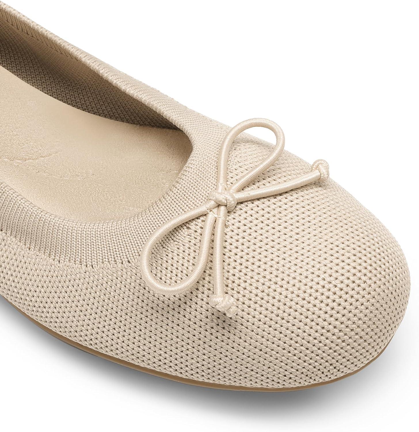imageDREAM PAIRS Womens Round Toe Foldable Portable Knit Ballet Flats Comfortable Dressy Flats for Work Office Dress Shoes Business CasualAll Nude