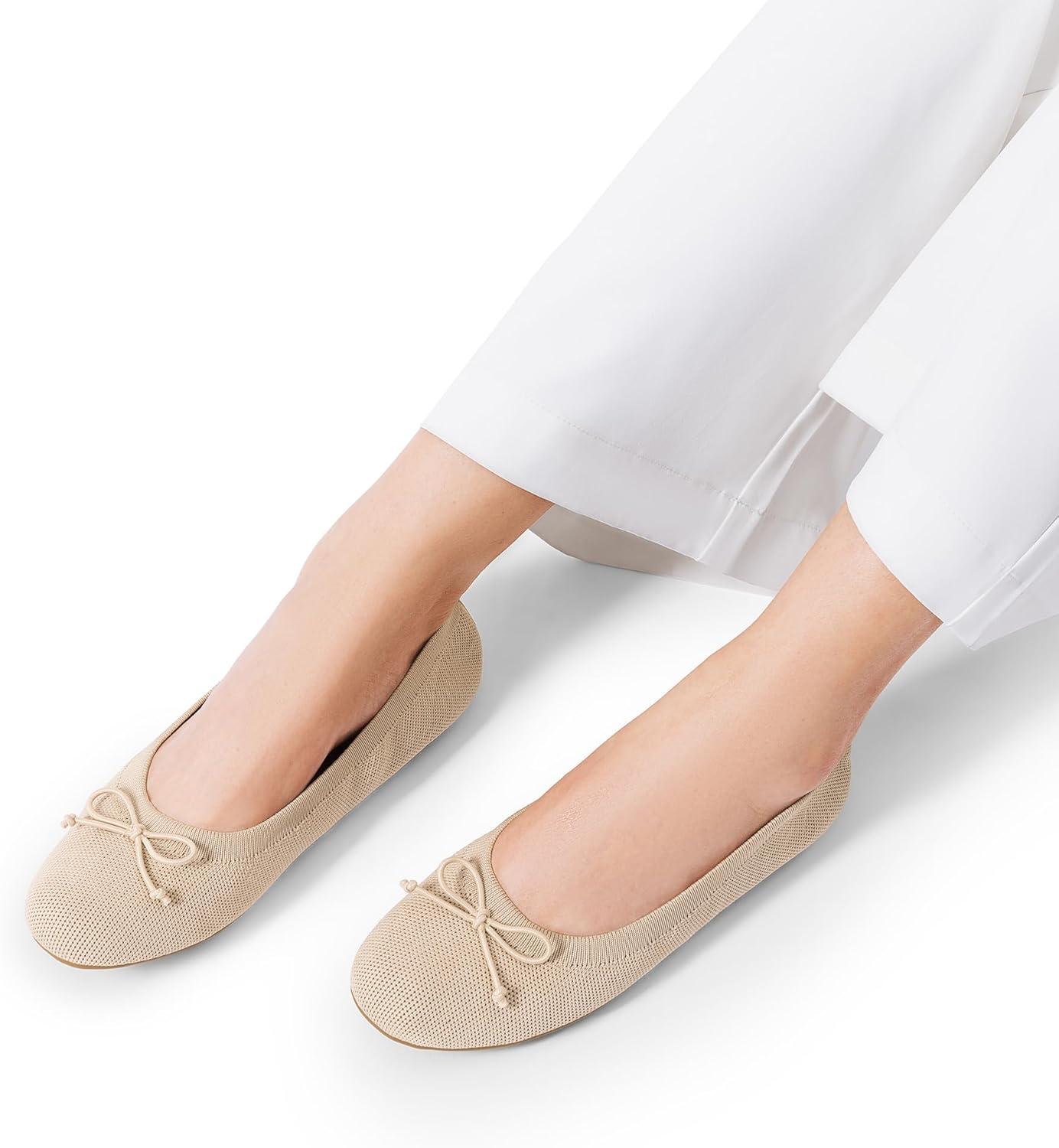 imageDREAM PAIRS Womens Round Toe Foldable Portable Knit Ballet Flats Comfortable Dressy Flats for Work Office Dress Shoes Business CasualAll Nude