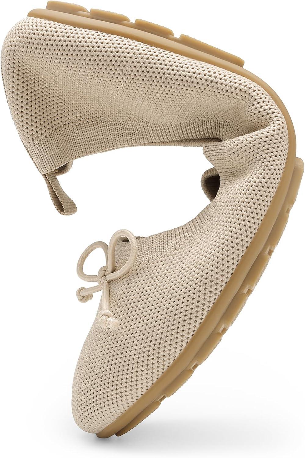 imageDREAM PAIRS Womens Round Toe Foldable Portable Knit Ballet Flats Comfortable Dressy Flats for Work Office Dress Shoes Business CasualAll Nude