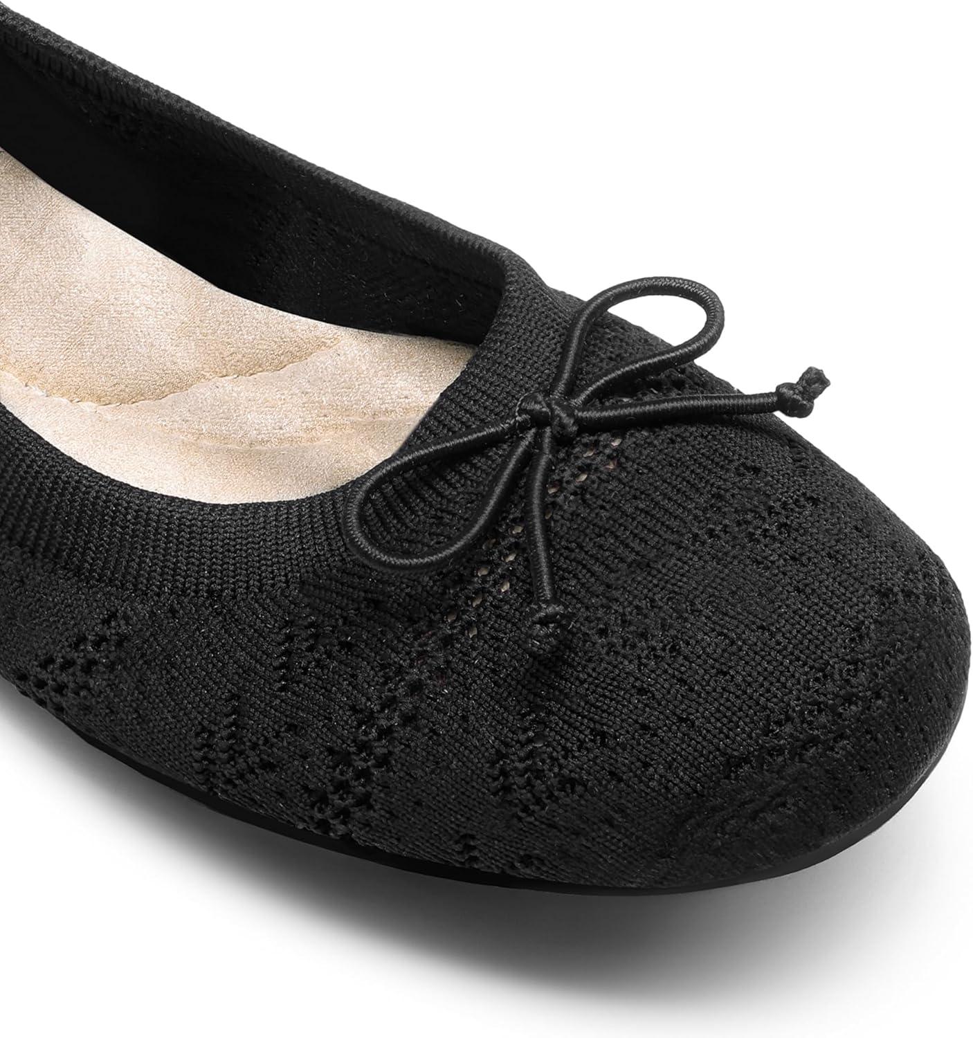 imageDREAM PAIRS Womens Round Toe Foldable Portable Knit Ballet Flats Comfortable Dressy Flats for Work Office Dress Shoes Business CasualBlack