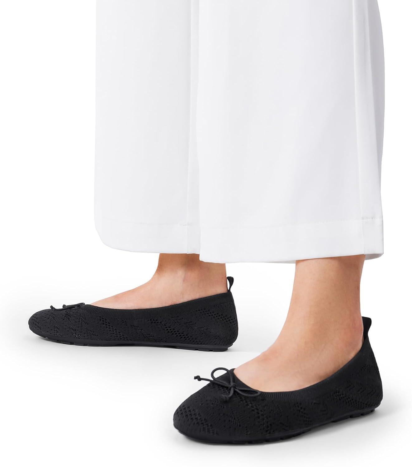 imageDREAM PAIRS Womens Round Toe Foldable Portable Knit Ballet Flats Comfortable Dressy Flats for Work Office Dress Shoes Business CasualBlack