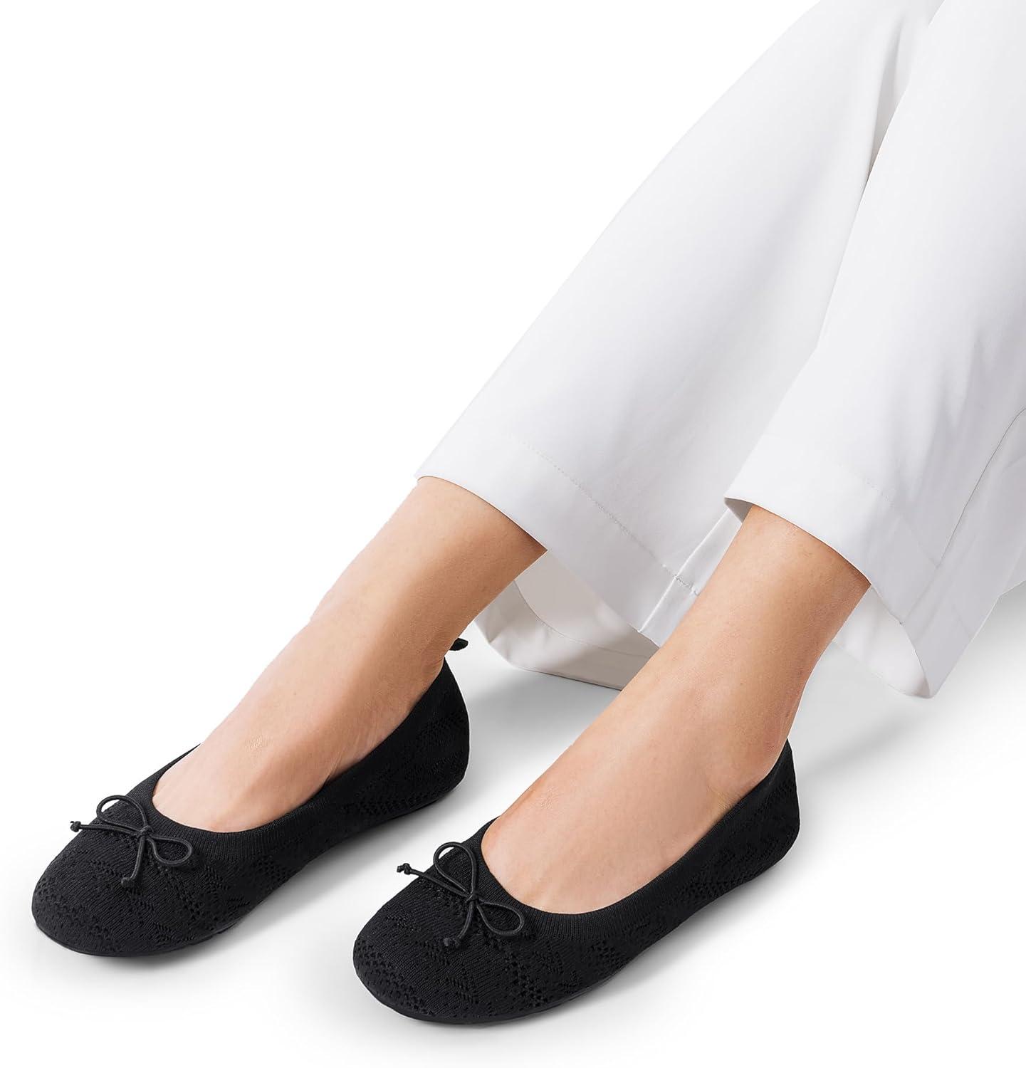 imageDREAM PAIRS Womens Round Toe Foldable Portable Knit Ballet Flats Comfortable Dressy Flats for Work Office Dress Shoes Business CasualBlack