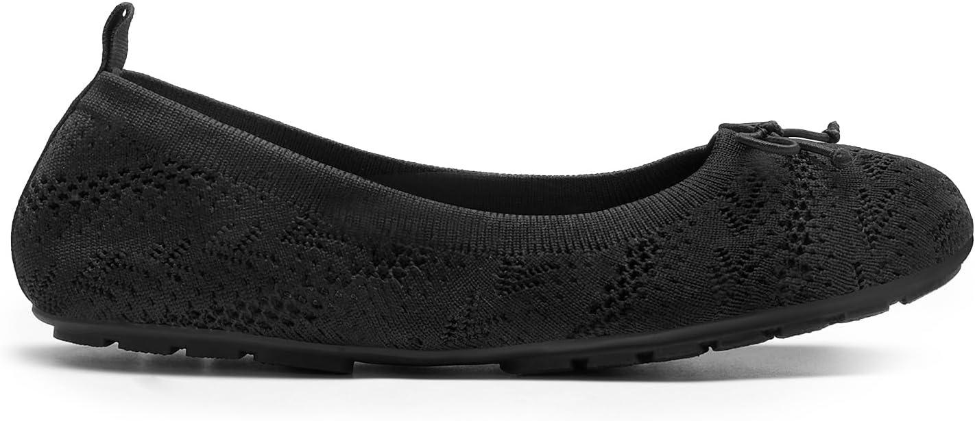 imageDREAM PAIRS Womens Round Toe Foldable Portable Knit Ballet Flats Comfortable Dressy Flats for Work Office Dress Shoes Business CasualBlack