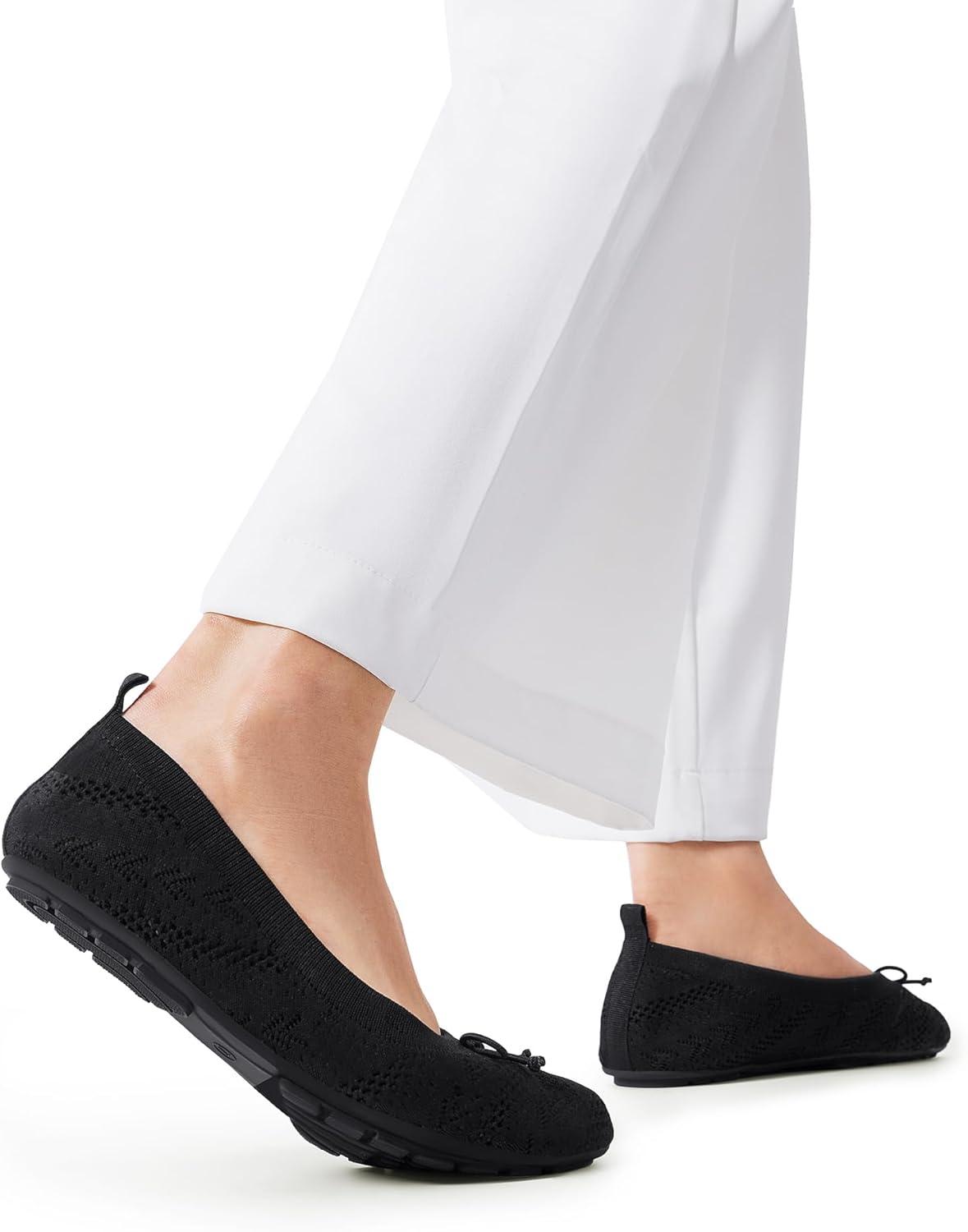 imageDREAM PAIRS Womens Round Toe Foldable Portable Knit Ballet Flats Comfortable Dressy Flats for Work Office Dress Shoes Business CasualBlack