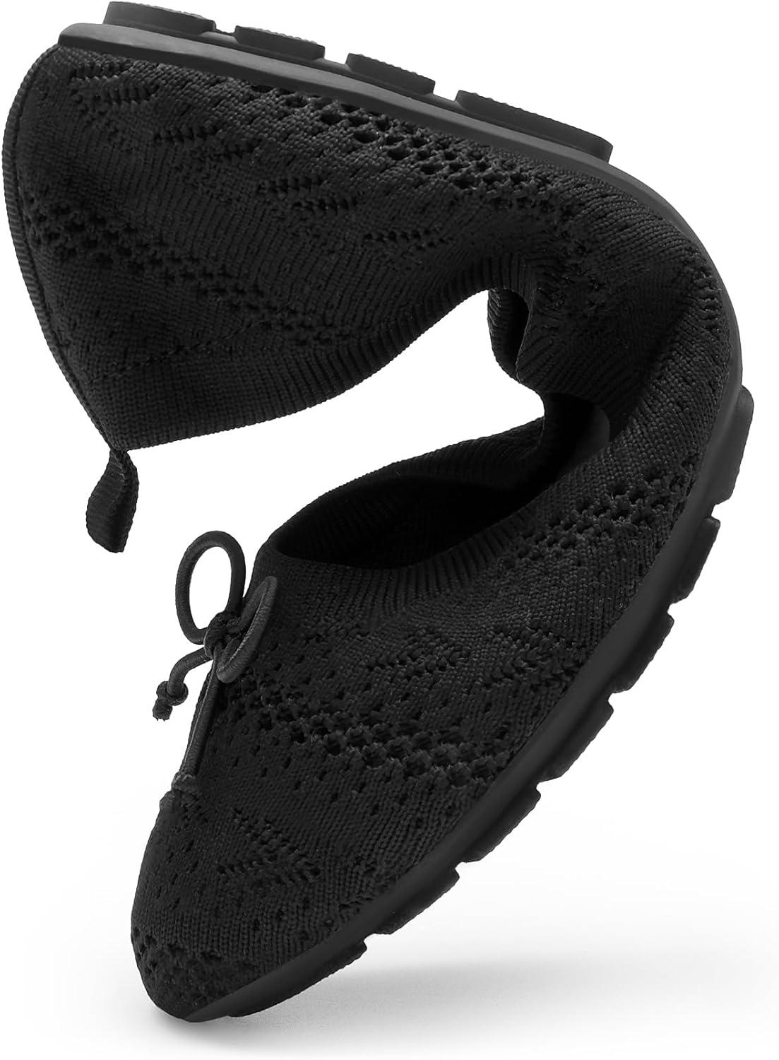 imageDREAM PAIRS Womens Round Toe Foldable Portable Knit Ballet Flats Comfortable Dressy Flats for Work Office Dress Shoes Business CasualBlack