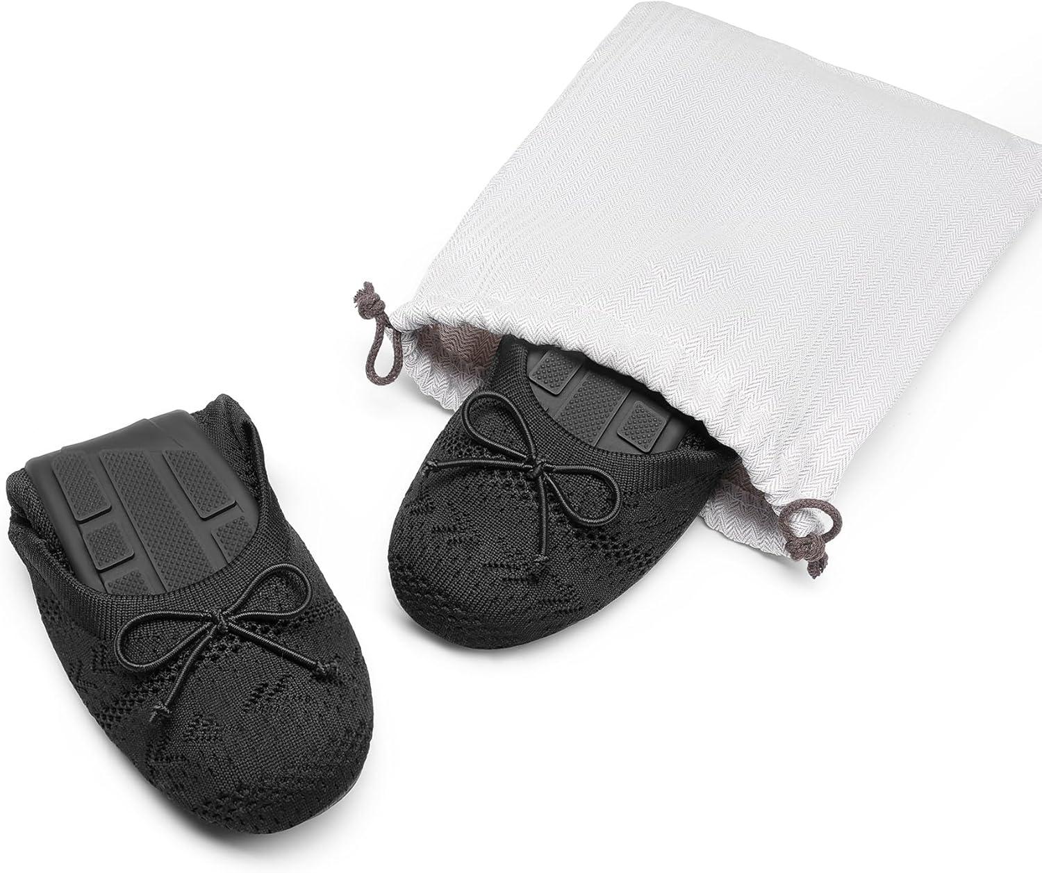 imageDREAM PAIRS Womens Round Toe Foldable Portable Knit Ballet Flats Comfortable Dressy Flats for Work Office Dress Shoes Business CasualBlack