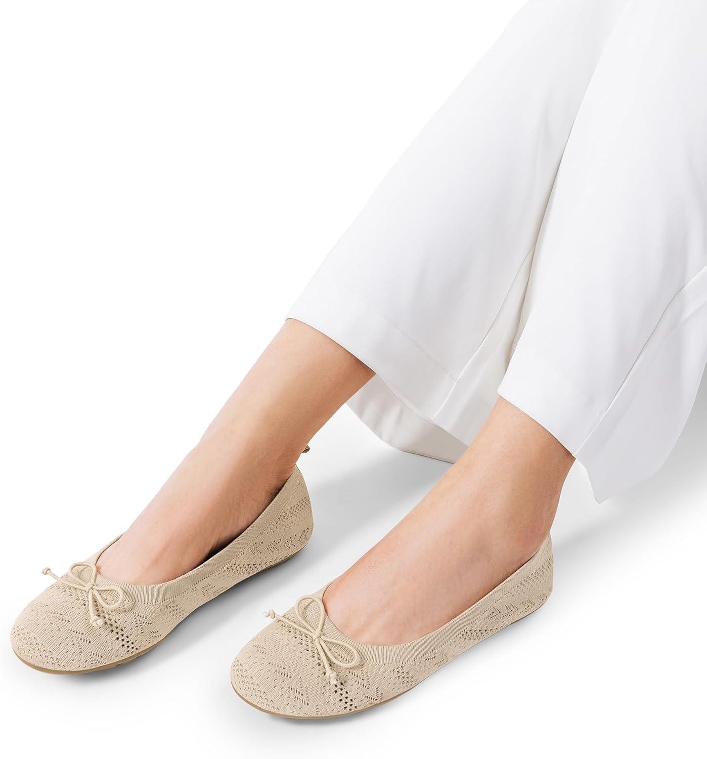 imageDREAM PAIRS Womens Round Toe Foldable Portable Knit Ballet Flats Comfortable Dressy Flats for Work Office Dress Shoes Business CasualNude
