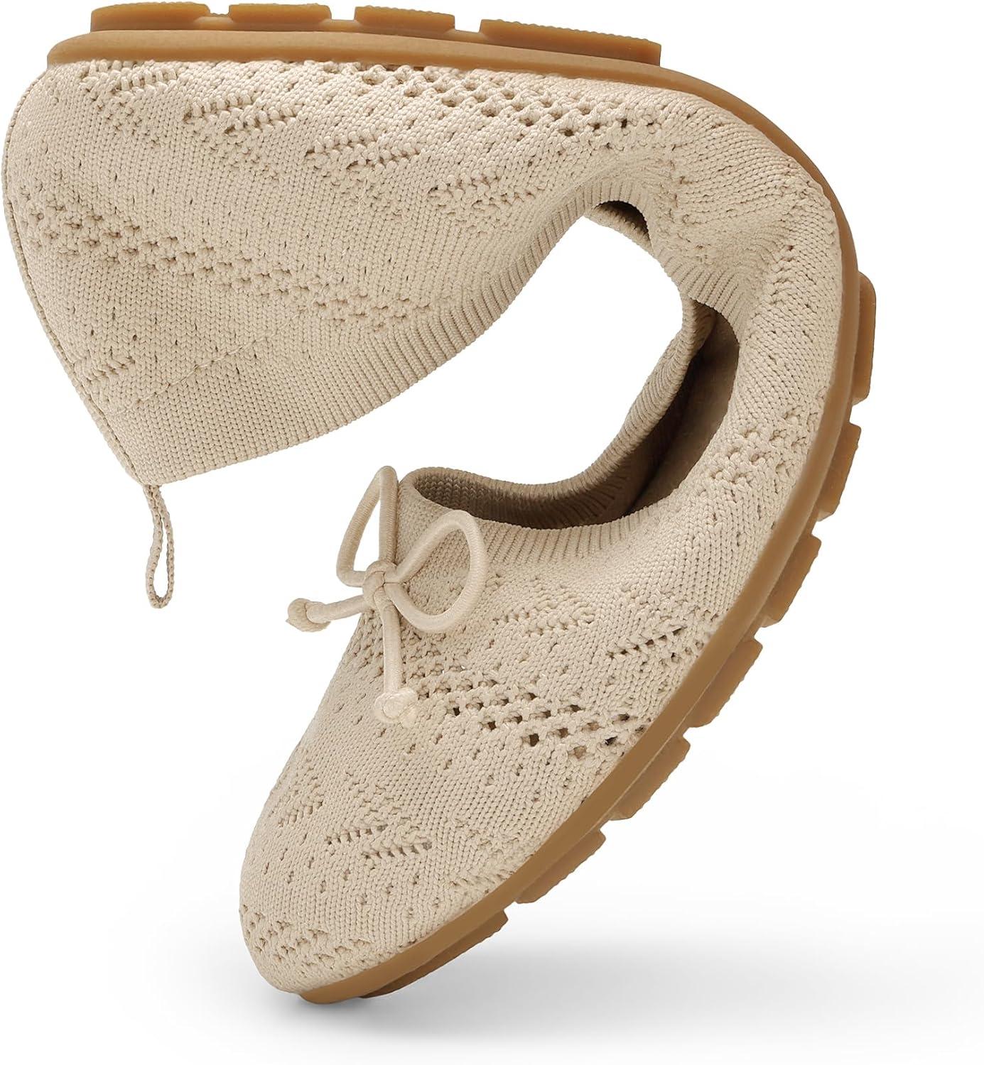 imageDREAM PAIRS Womens Round Toe Foldable Portable Knit Ballet Flats Comfortable Dressy Flats for Work Office Dress Shoes Business CasualNude