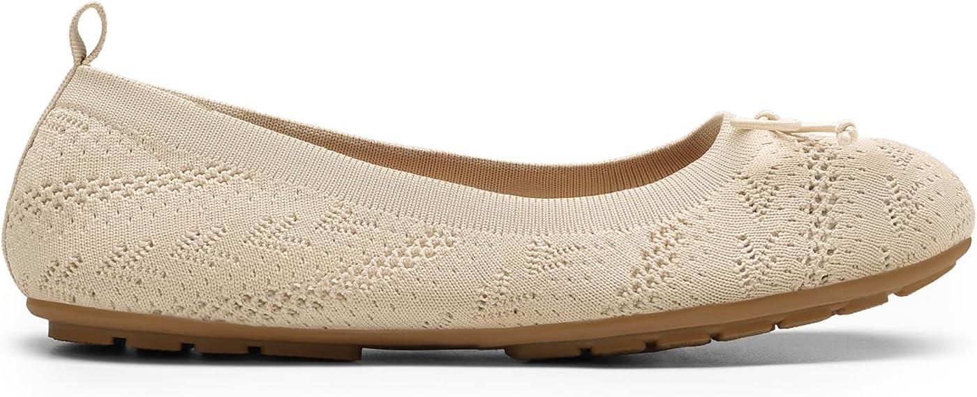 imageDREAM PAIRS Womens Round Toe Foldable Portable Knit Ballet Flats Comfortable Dressy Flats for Work Office Dress Shoes Business CasualNude