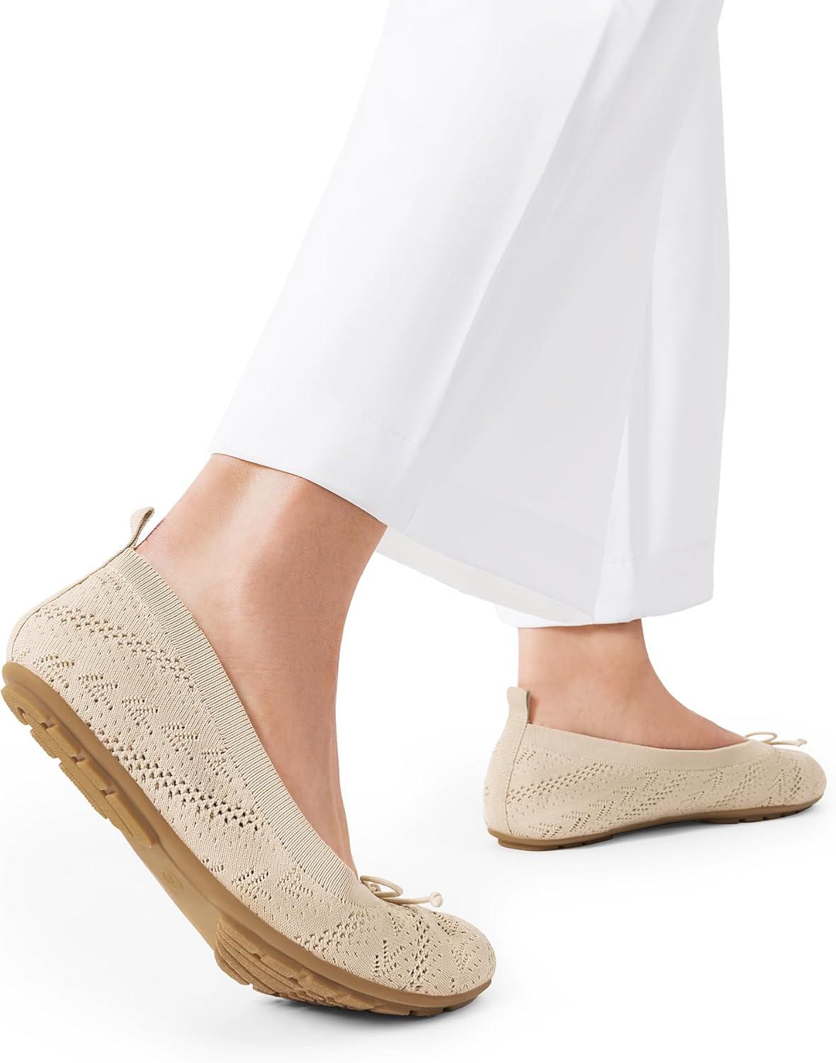 imageDREAM PAIRS Womens Round Toe Foldable Portable Knit Ballet Flats Comfortable Dressy Flats for Work Office Dress Shoes Business CasualNude