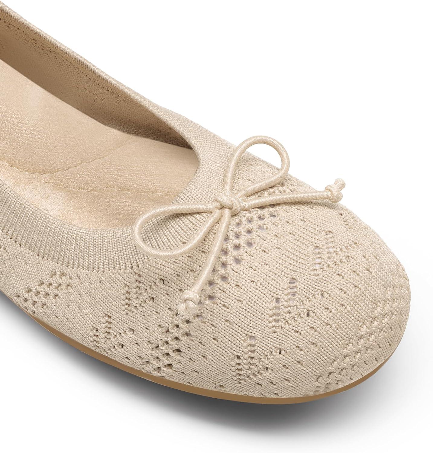 imageDREAM PAIRS Womens Round Toe Foldable Portable Knit Ballet Flats Comfortable Dressy Flats for Work Office Dress Shoes Business CasualNude