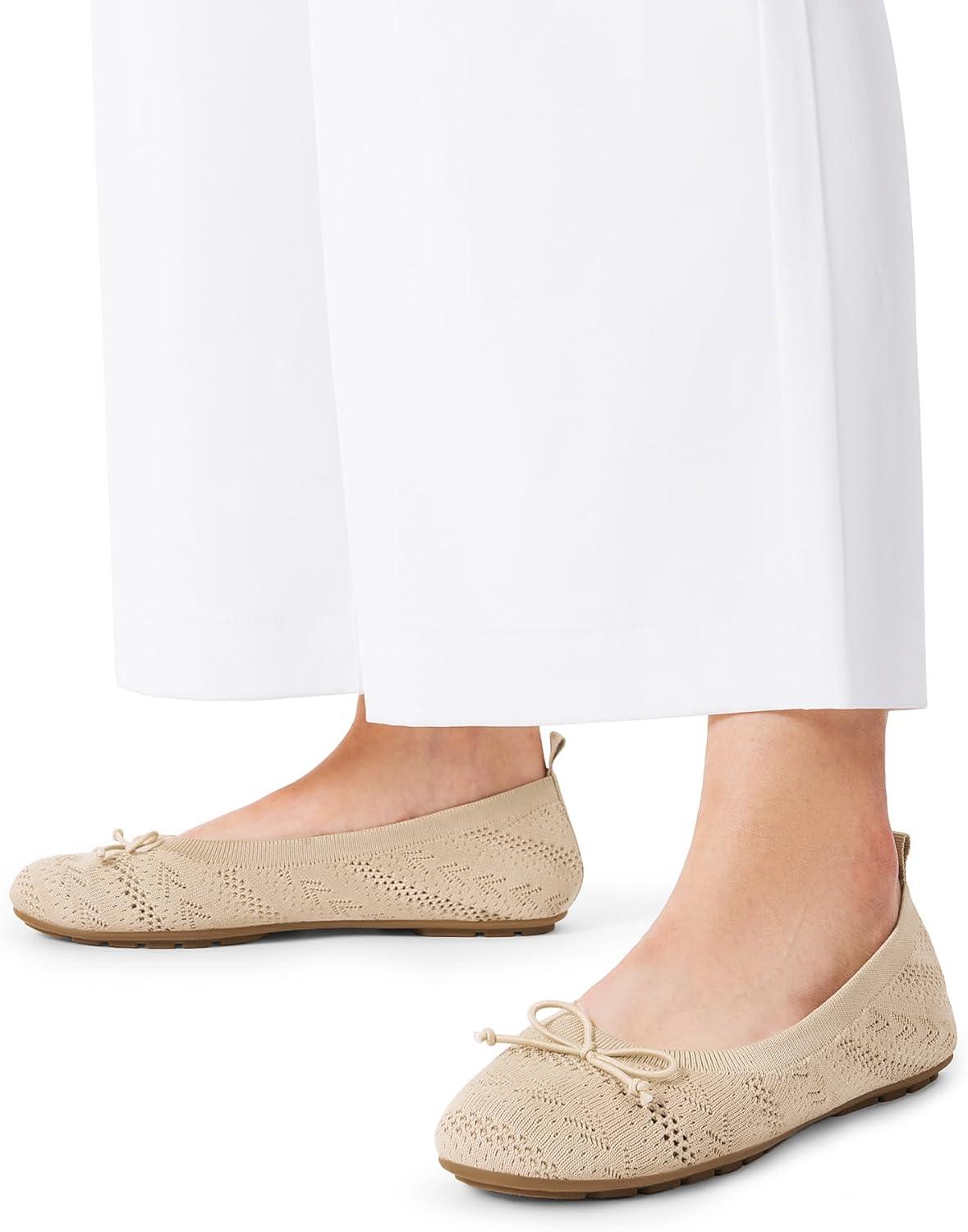 imageDREAM PAIRS Womens Round Toe Foldable Portable Knit Ballet Flats Comfortable Dressy Flats for Work Office Dress Shoes Business CasualNude