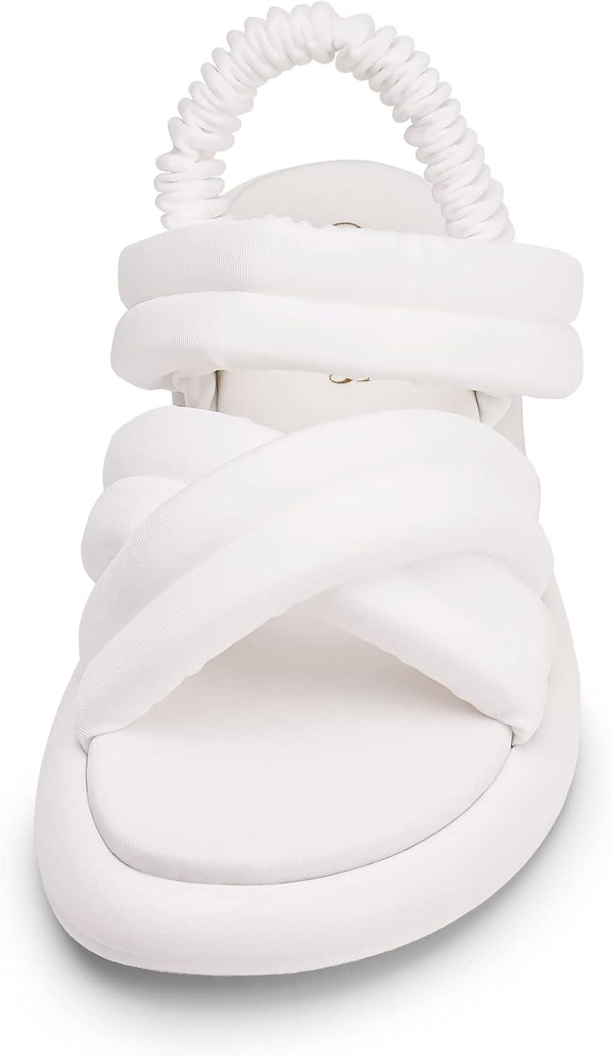 imageDREAM PAIRS Womens SDFS2334W Womens Strappy Flat Sandals Slip On Open Toe Comfot Slides for Summer White Size 9