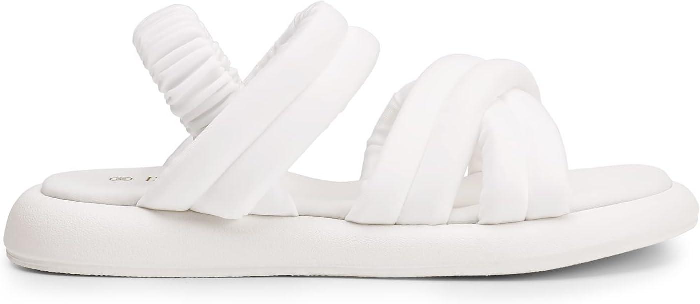 imageDREAM PAIRS Womens SDFS2334W Womens Strappy Flat Sandals Slip On Open Toe Comfot Slides for Summer White Size 9