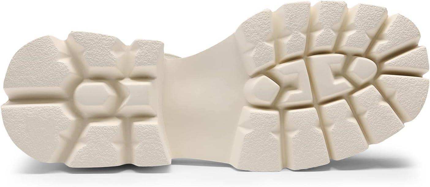 imageDREAM PAIRS Womens SDHS2316W Lug Sole Low Platform Chunky Block Heels Square Toe Ankle Straps Sandals Beige Size 9